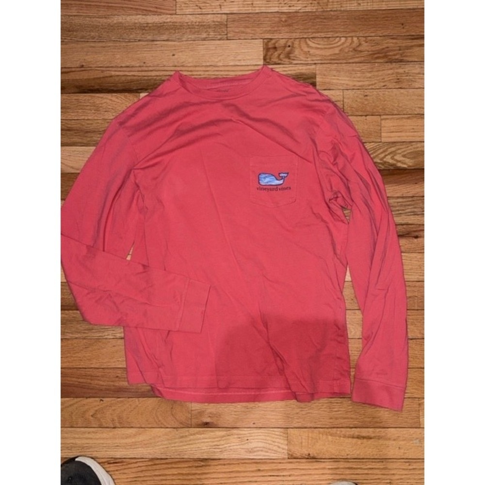 Vineyard Vines Mens Long Sleeve Pocket T-Shirt Coral Pink Whale Logo Small T44-6